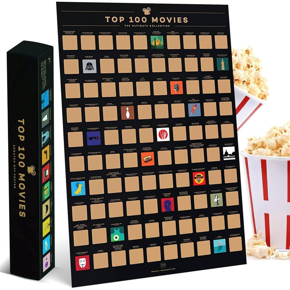 Enno Vatti Scratch Off Poster Top 100 Movies Bucket List Art Cinephile Film Buff